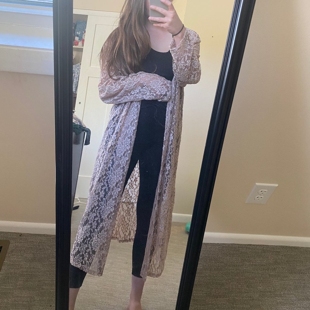 Cute Fall Flowy Boho Lace Fall Duster Long Cardigan